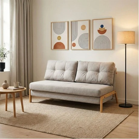 2seat sofa-bed Fancy pakoworld with fabric in beige color and natural leg 150x92x77cm