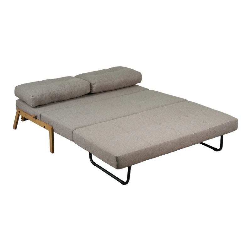 2seat sofa-bed Fancy pakoworld with fabric in beige color and natural leg 150x92x77cm