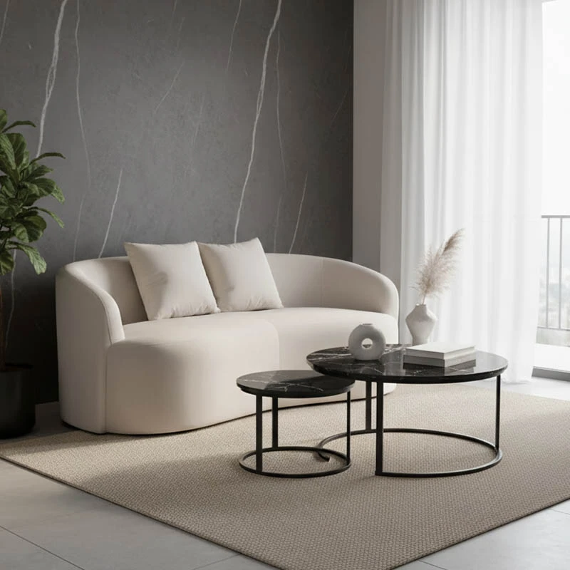 2-seater sofa Raini pakoworld with cushions cream velvet 178x82x68cm