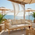 Sofa Alessa pakoworld natural rattan-white fabric with cushions 200x100x76cm