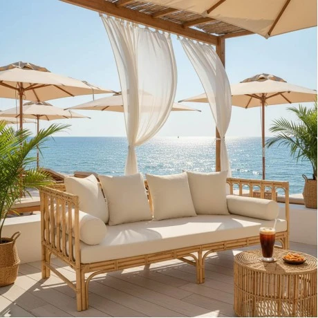 Sofa Alessa pakoworld natural rattan-white fabric with cushions 200x100x76cm