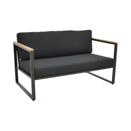 Two-seater sofa Aurelio pakoworld metallic in black - cushions in black shade 130x74x63cm