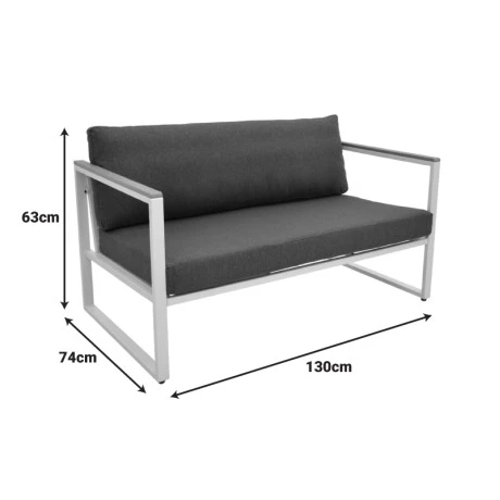 Two-seater sofa Aurelio pakoworld metallic in black - cushions in black shade 130x74x63cm