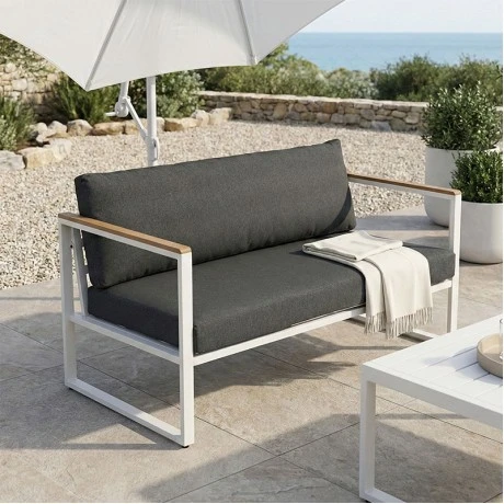 Two-seater sofa Aurelio pakoworld metallic in white - cushions in anthracite shade 130x74x63cm
