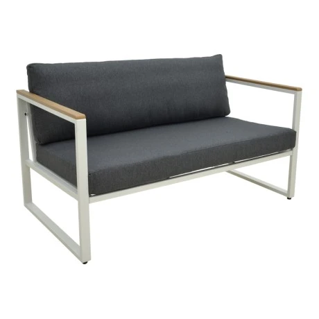 Two-seater sofa Aurelio pakoworld metallic in white - cushions in anthracite shade 130x74x63cm