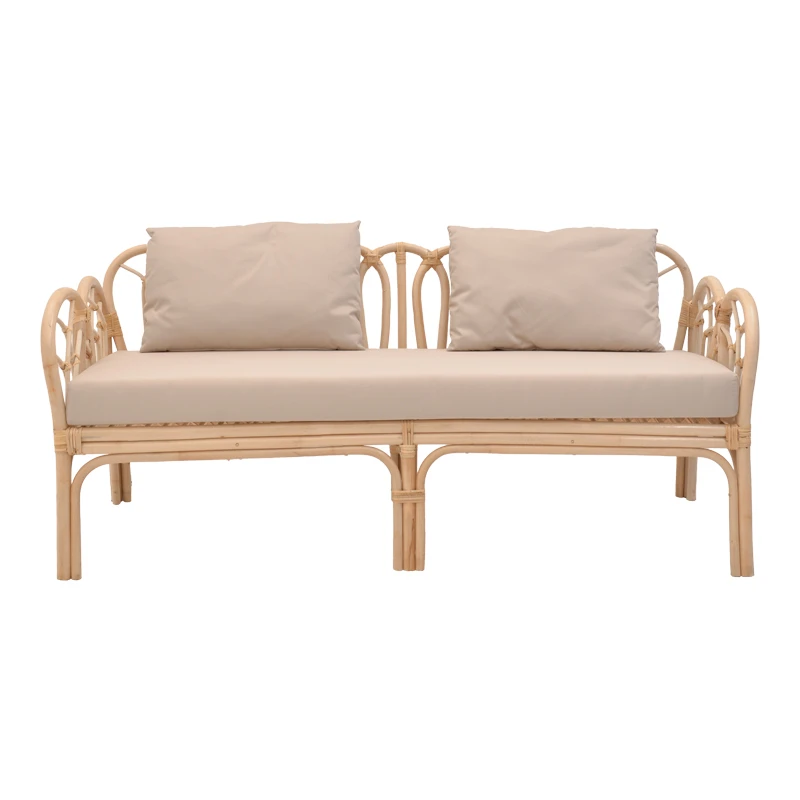 2-seater Ytrone sofa pakoworld natural color rattan-beige cushion 166x61.5x71cm