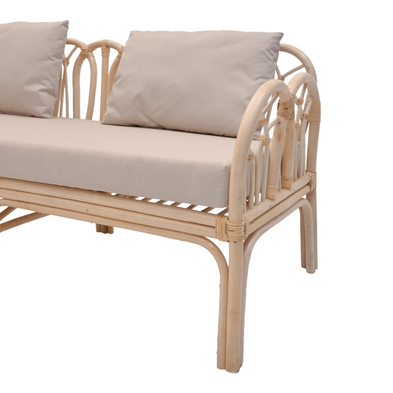2-seater Ytrone sofa pakoworld natural color rattan-beige cushion 166x61.5x71cm