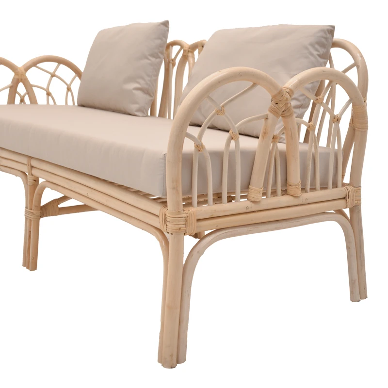 2-seater Ytrone sofa pakoworld natural color rattan-beige cushion 166x61.5x71cm