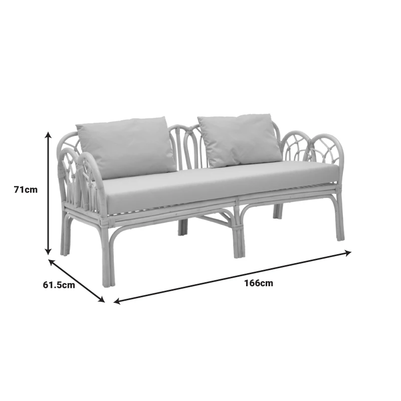 2-seater Ytrone sofa pakoworld natural color rattan-beige cushion 166x61.5x71cm