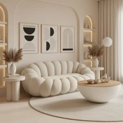 Sofa Embrace pakoworld boucle fabric in beige shade 180x105x65cm