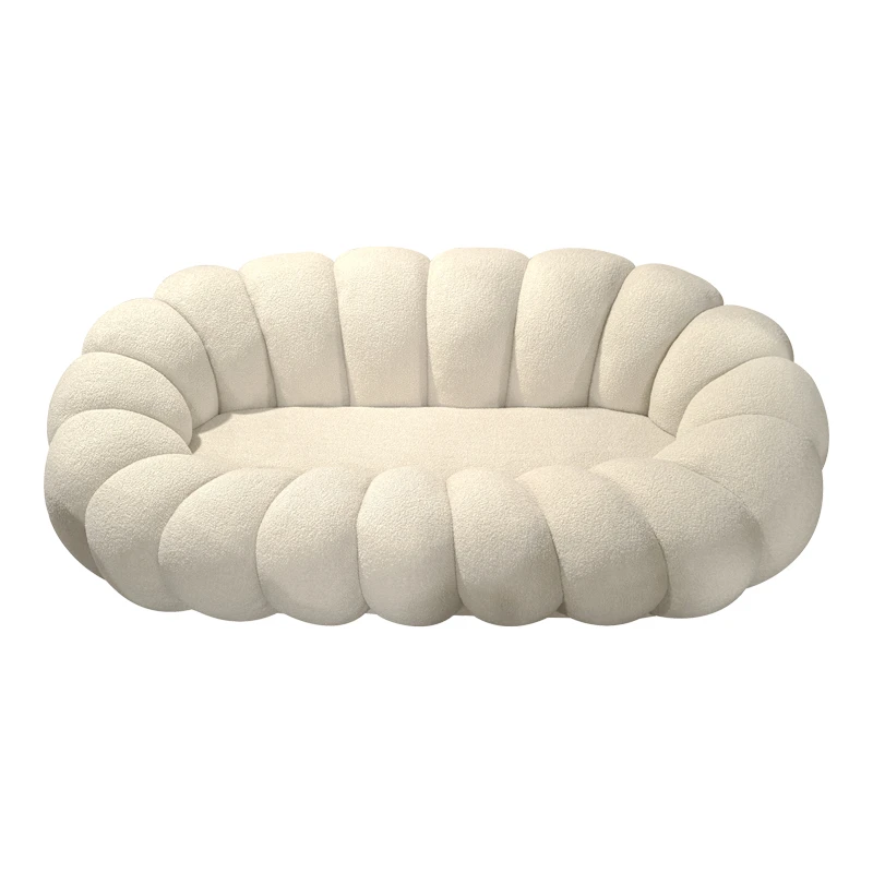 Sofa Embrace pakoworld boucle fabric in beige shade 180x105x65cm
