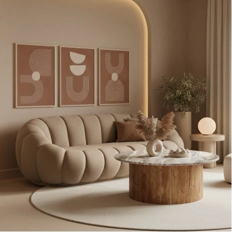 Sofa Embrace pakoworld velvet in grey beige shade 180x105x65cm