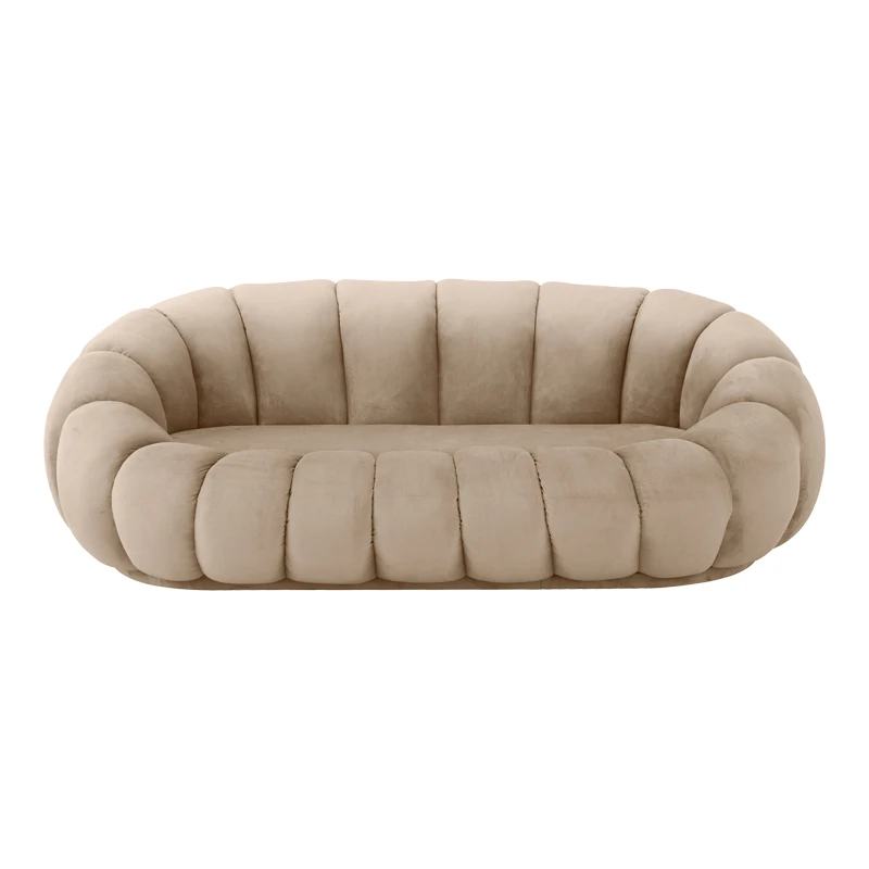 Sofa Embrace pakoworld velvet in grey beige shade 180x105x65cm