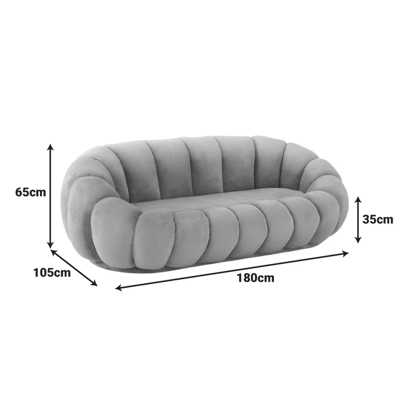 Sofa Embrace pakoworld velvet in grey beige shade 180x105x65cm