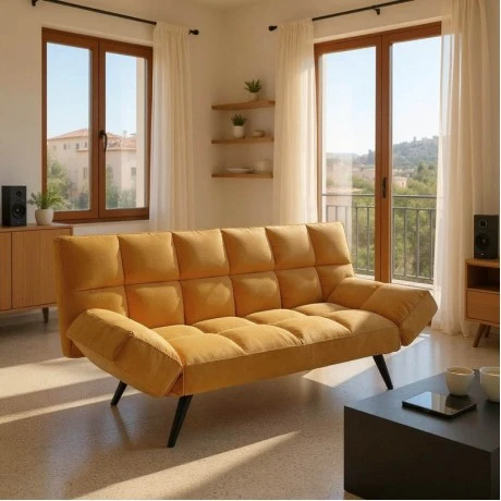 Sofa - bed 3-seater Freddo pakoworld in yellow velvet  181x81x86cm