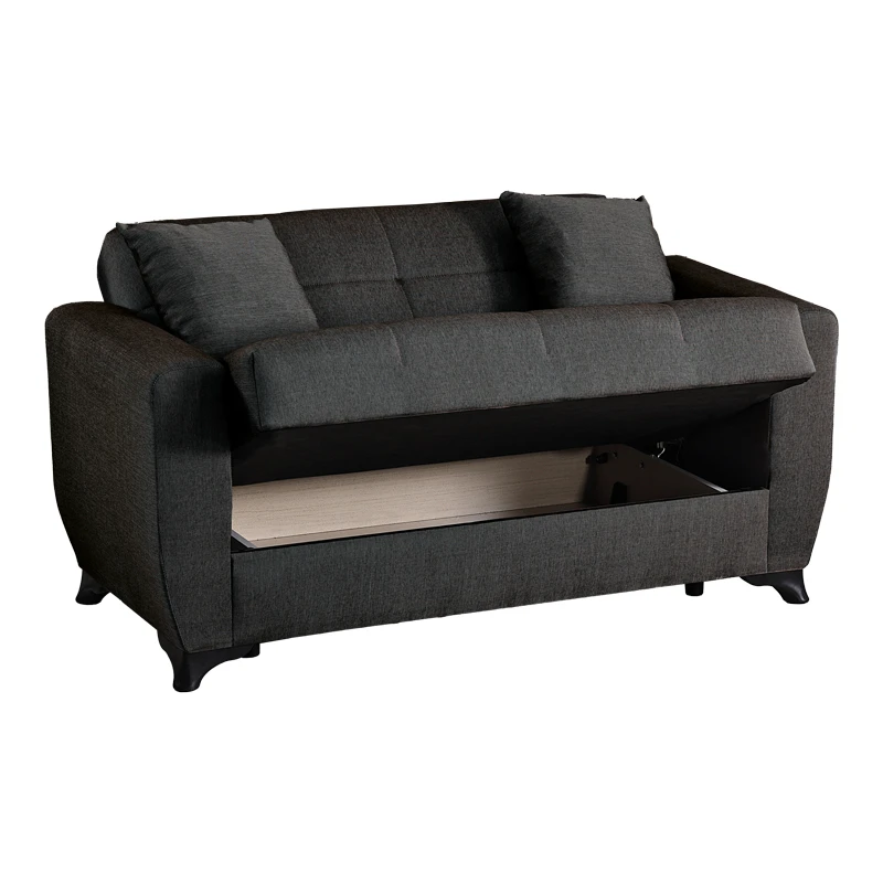 2-seater sofabed Modesto pakoworld with storage space black fabric 153x84x86cm