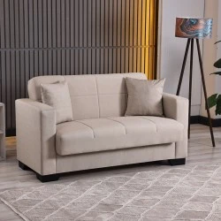 2-seater sofabed Vox pakoworld with storage space cream fabric 150x84x83cm
