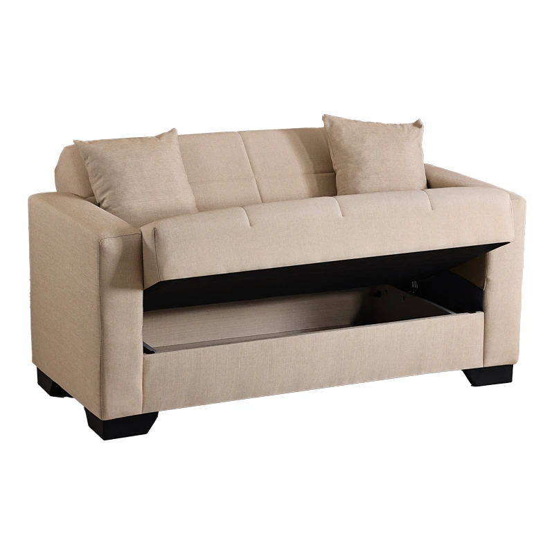 2-seater sofabed Vox pakoworld with storage space beige fabric 150x84x83cm