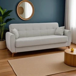 Lincoln three-seater sofa-bed with storage space pakoworld gray-beige fabric 225x75x85cm