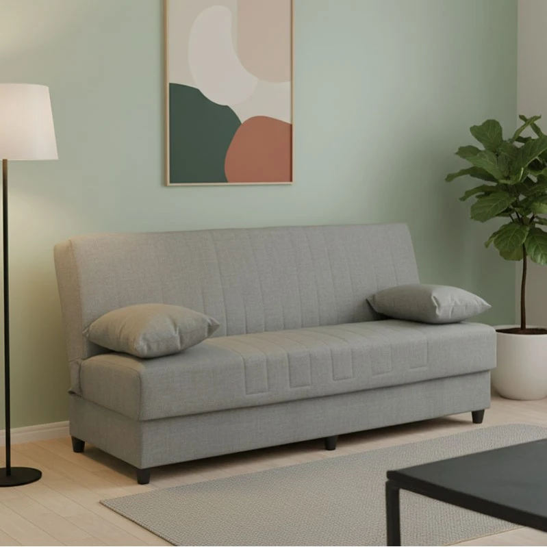 Romina three-seater sofa-bed with storage space pakoworld light gray fabric 190x75x85cm