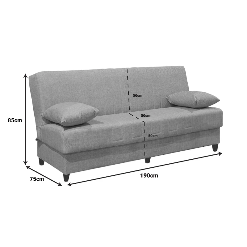 Romina three-seater sofa-bed with storage space pakoworld light gray fabric 190x75x85cm