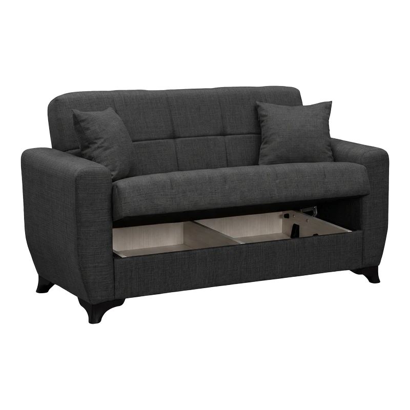 Sofa Bed Modesto pakoworld two seater with storage space grey fabric 155x84x83cm