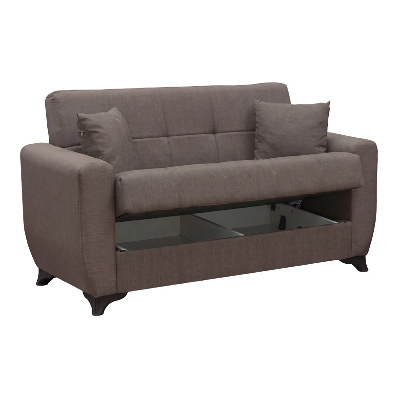 Sofa Bed Modesto pakoworld two seater with storage space brown fabric 155x84x83cm