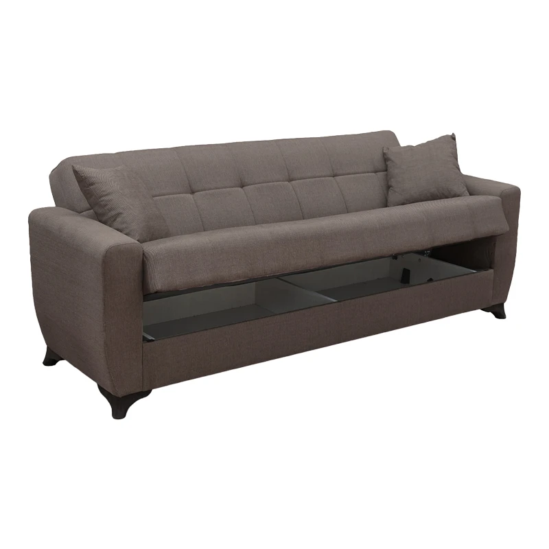 Sofa Bed Modesto pakoworld three seater with storage space brown fabric 215x84x83cm