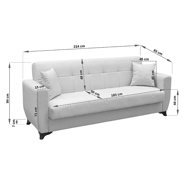 Sofa Bed Modesto pakoworld three seater with storage space brown fabric 215x84x83cm