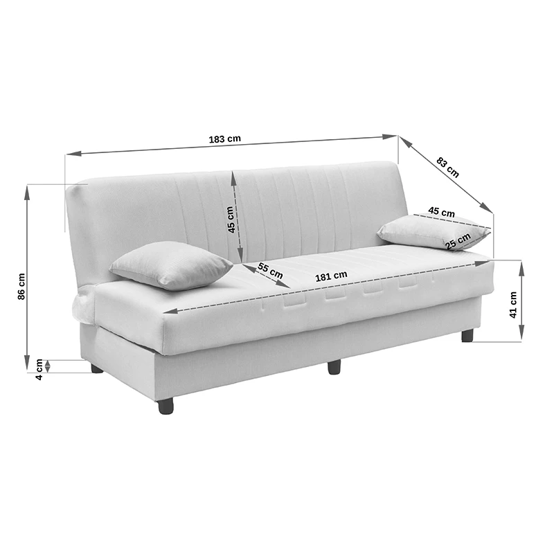 Three seater sofabed Romina pakoworld with storege space grey fabric 180x75x85cm
