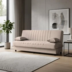 Three seater sofabed Romina pakoworld with storege space beige fabric 180x75x85cm