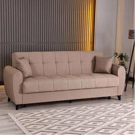 3-seater sofabed Lincoln pakoworld with storage space beige fabric 226x84x93cm