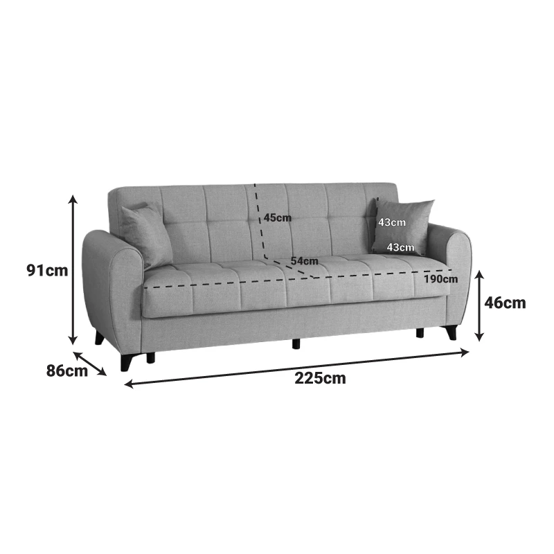3-seater sofabed Lincoln pakoworld with storage space beige fabric 226x84x93cm