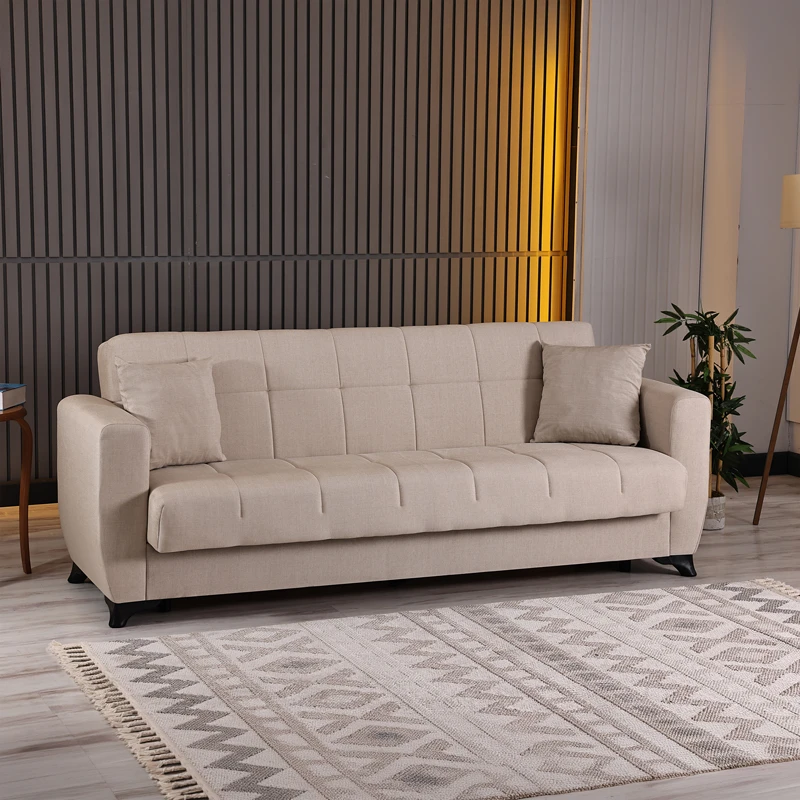 3-seater sofabed Modesto pakoworld with storage space cream fabric 213x84x86cm