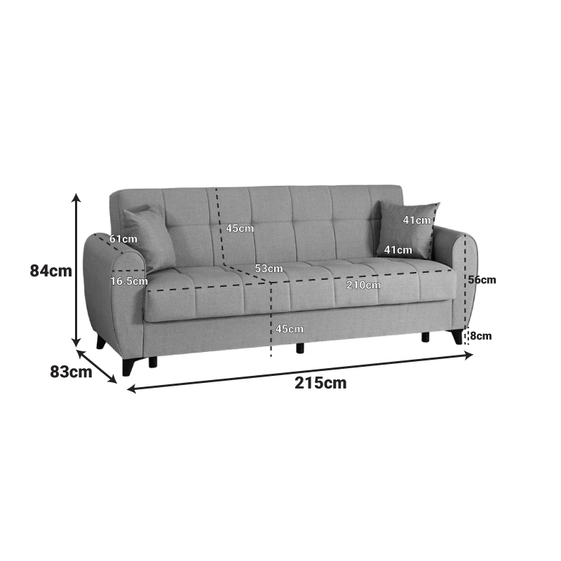 3-seater sofabed Modesto pakoworld with storage space cream fabric 213x84x86cm