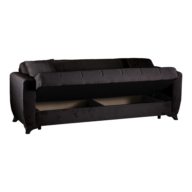 3-seater sofabed Modesto pakoworld with storage space black fabric 213x84x86cm