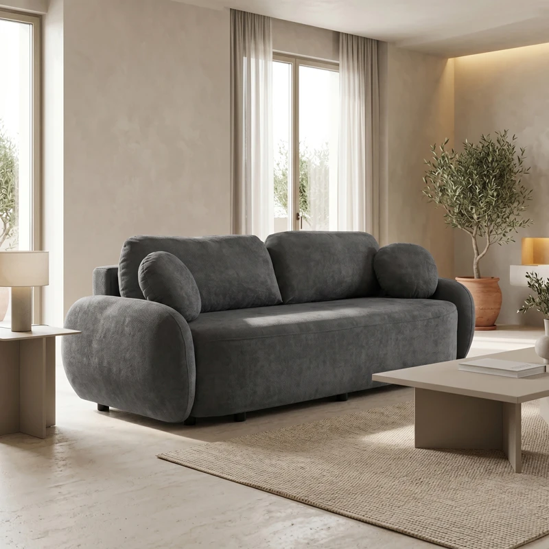 Three-seater sofabed with storage space Sereno pakoworld anthracite fabric 233x91x82cm