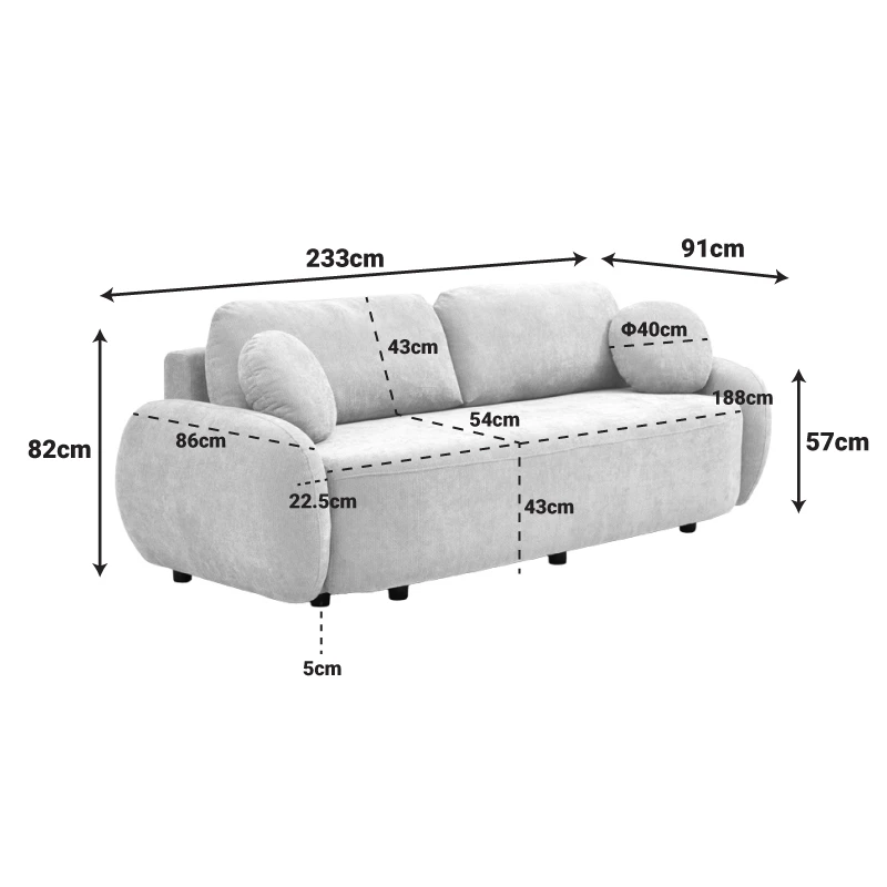 Three-seater sofabed with storage space Sereno pakoworld anthracite fabric 233x91x82cm
