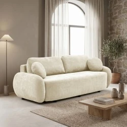 Three-seater sofabed with storage space Sereno pakoworld beige fabric 233x91x82cm