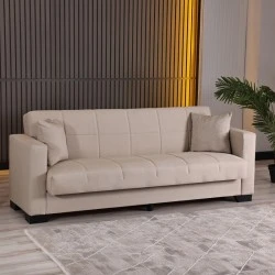 3-seater sofabed Vox pakoworld with storage space cream fabric 210x84x83cm