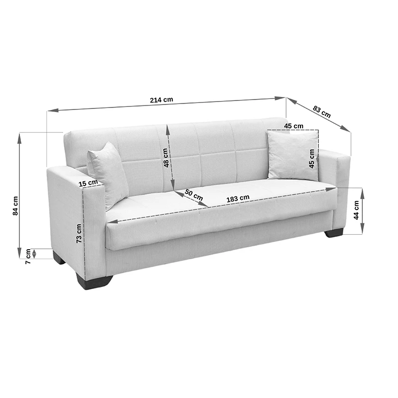 Vox Sofa bed pakoworld three seater with storage space brown fabric 210x84x83cm
