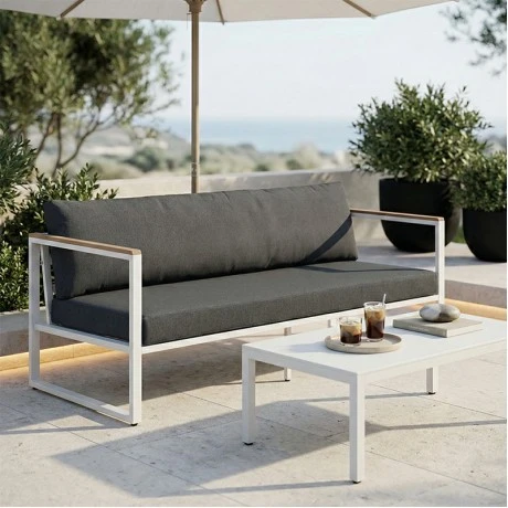 Three-seater sofa Aurelio pakoworld metallic in white - cushions in anthracite shade 192x74x63cm