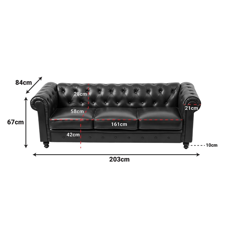 Three-seater sofa Chesterfield pakoworld pu cypress 203x84x67cm
