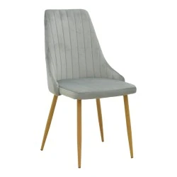 Chair Azori pakoworld velvet grey fabric with natural color metal leg 49x55x85cm