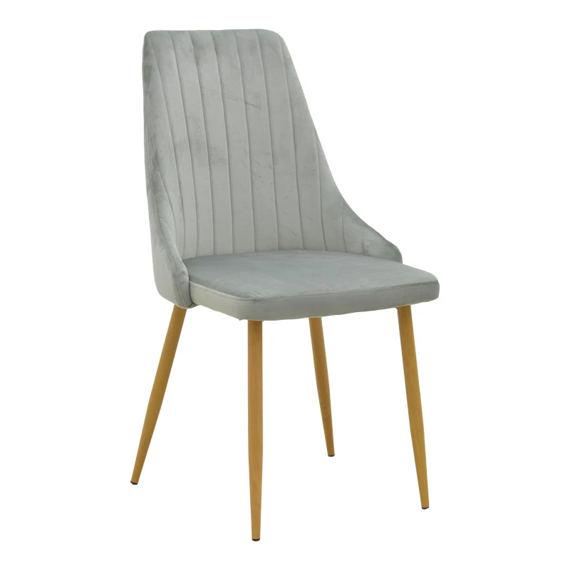 Chair Azori pakoworld velvet grey fabric with natural color metal leg 49x55x85cm