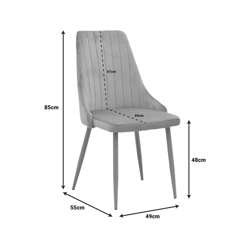 Chair Azori pakoworld velvet grey fabric with natural color metal leg 49x55x85cm