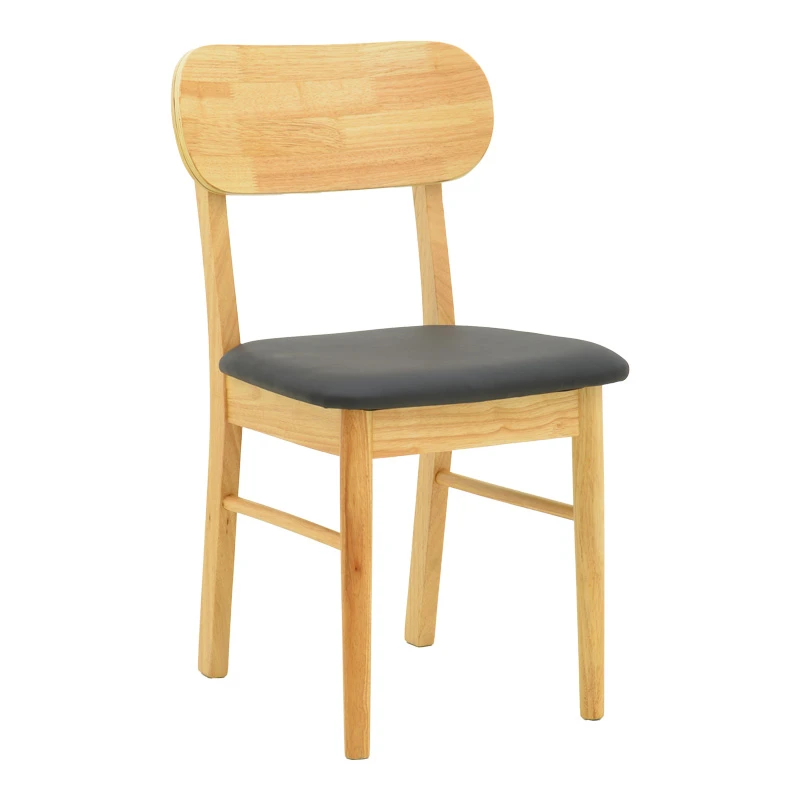 Chair Bedona pakoworld natural color rubberwood and black pu cushion 47x46x80cm