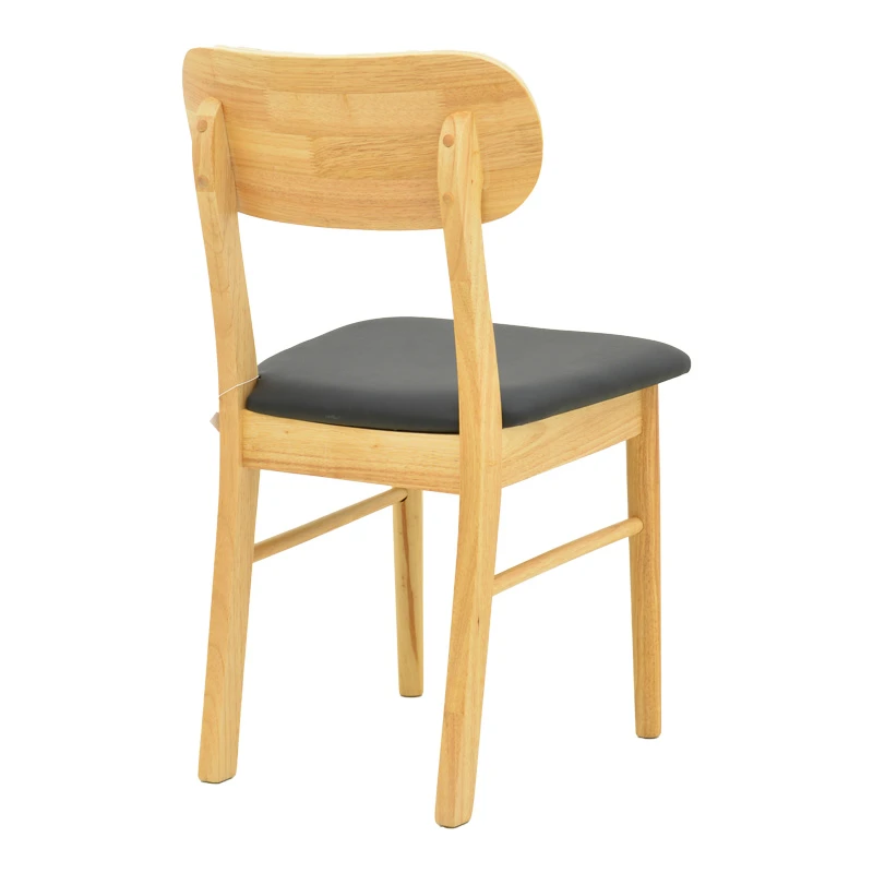 Chair Bedona pakoworld natural color rubberwood and black pu cushion 47x46x80cm