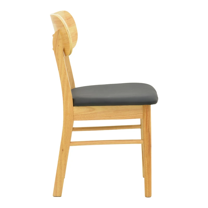 Chair Bedona pakoworld natural color rubberwood and black pu cushion 47x46x80cm