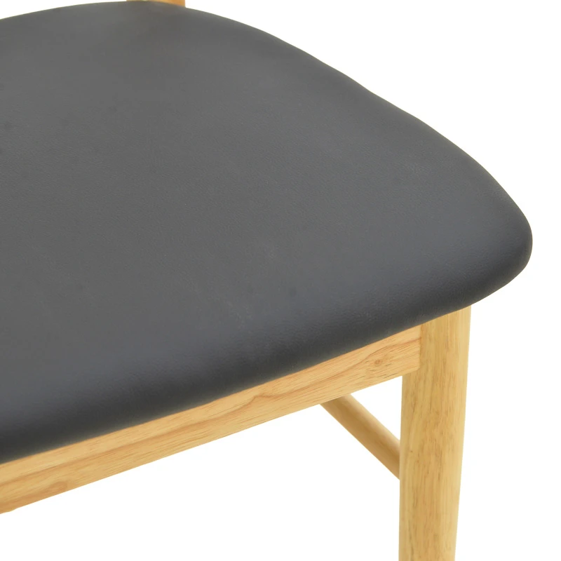 Chair Bedona pakoworld natural color rubberwood and black pu cushion 47x46x80cm